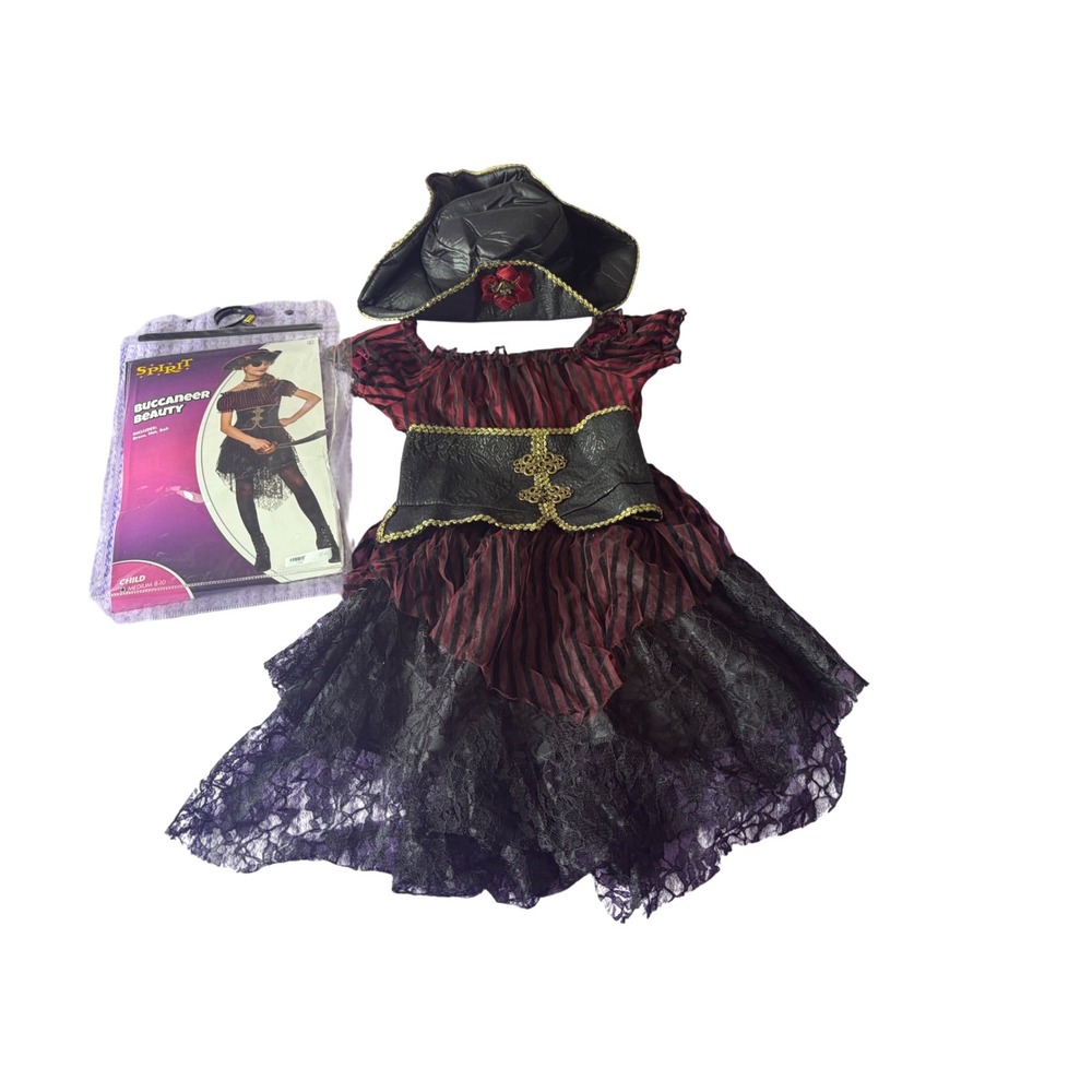 Spirit Halloween Buccaneer Beauty Pirate Costume Kids Medium 8-10 Dress Hat Belt - Picture 3 of 4